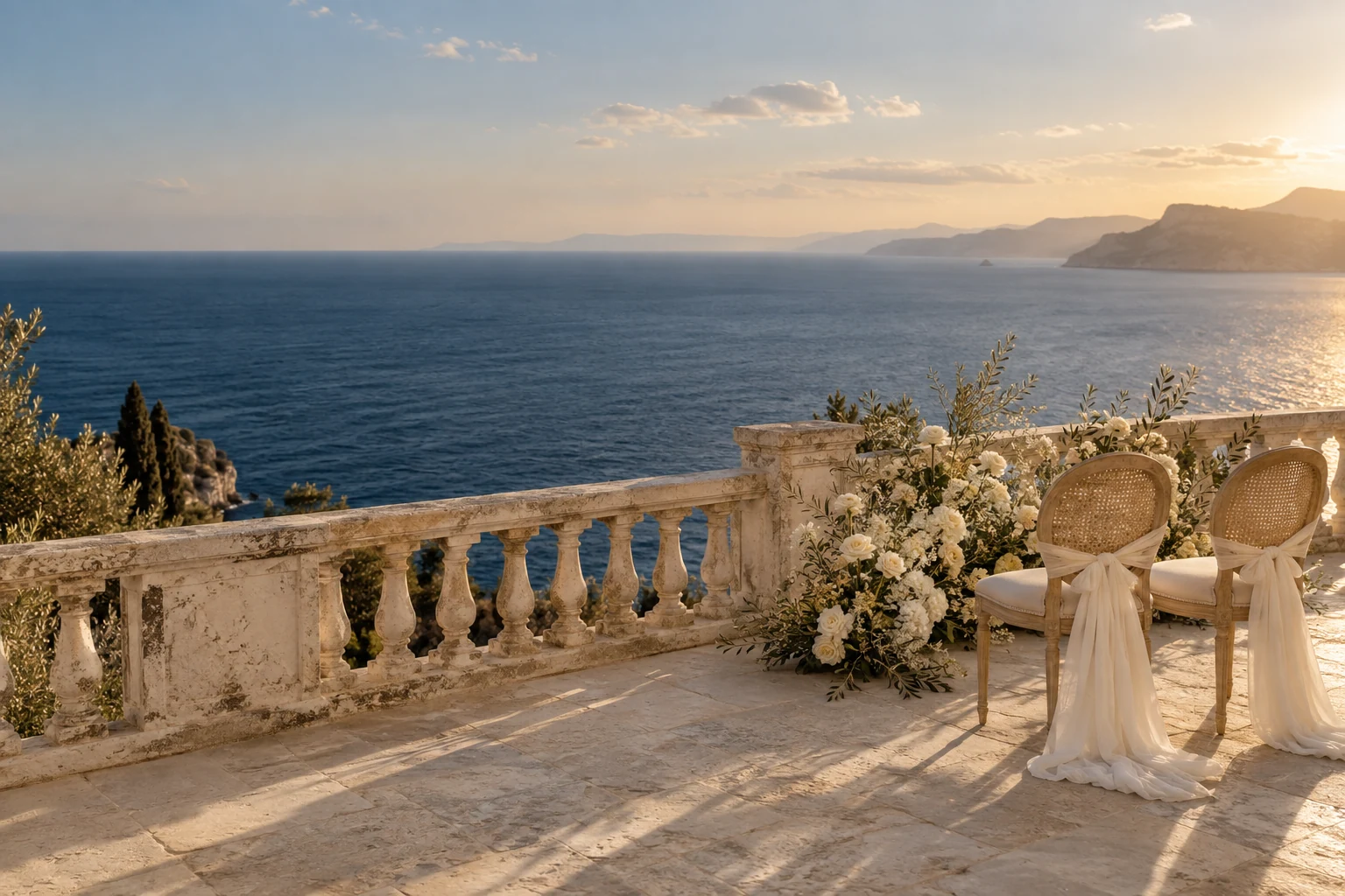 Visual inspiration: an intimate symbolic ceremony setting overlooking the Mediterranean sea.