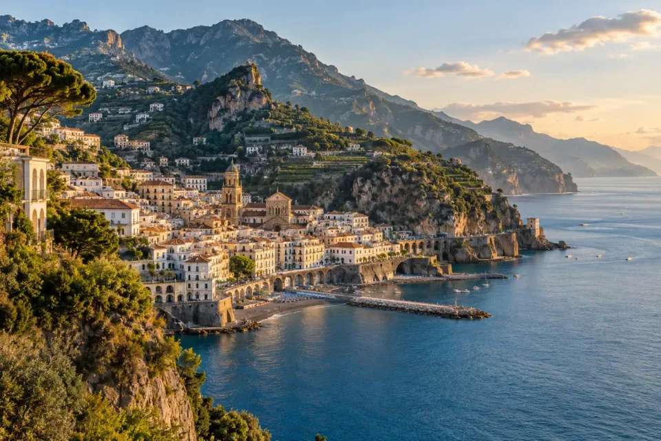 Mediterranean panorama inspired by Amalfi. AI-generated image.